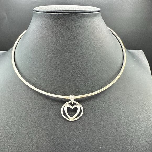Lia Sophia Necklace 18" Open Heart Pendant Silver Tone Wire Choker Collar NWT - Picture 1 of 8